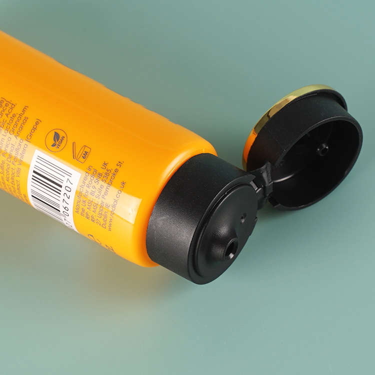 Tube d'échantillon cosmétique orange 20 ml avec emballage de tube de lotion à couvercle rabattable noir